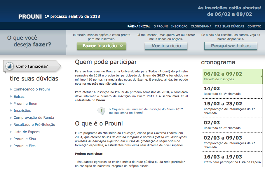 Inscrições para bolsas no ProUni terça-feira Porém.net